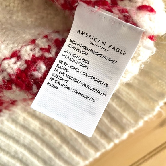 VTG Style American Eagle Winter Fair Isle Snowflake Mock Neck Sweater Size L - Picture 6 of 11